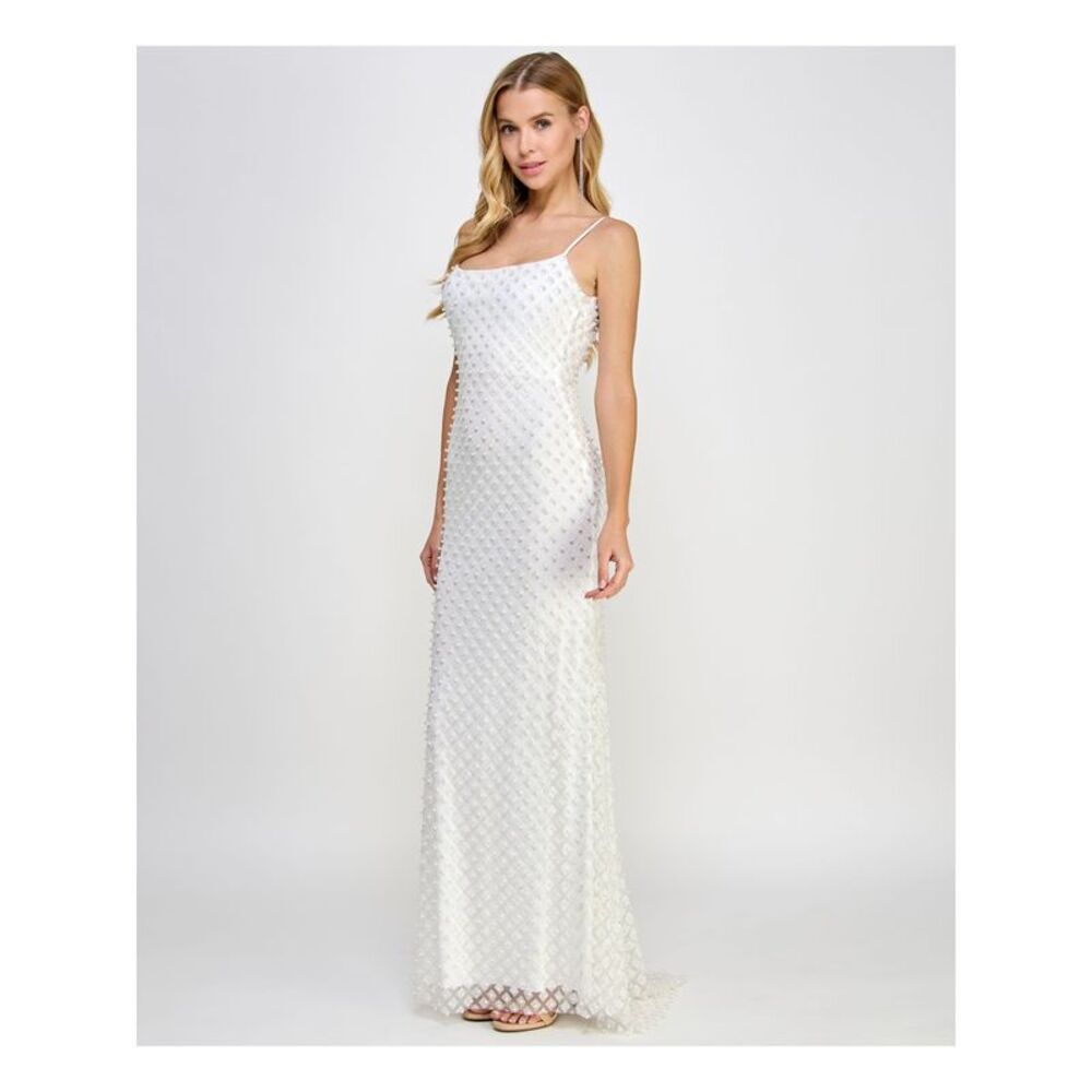 NWT B DARLIN Womens White Mesh Open Back Lined Dress Juniors 7\8 - Picture 3 of 5